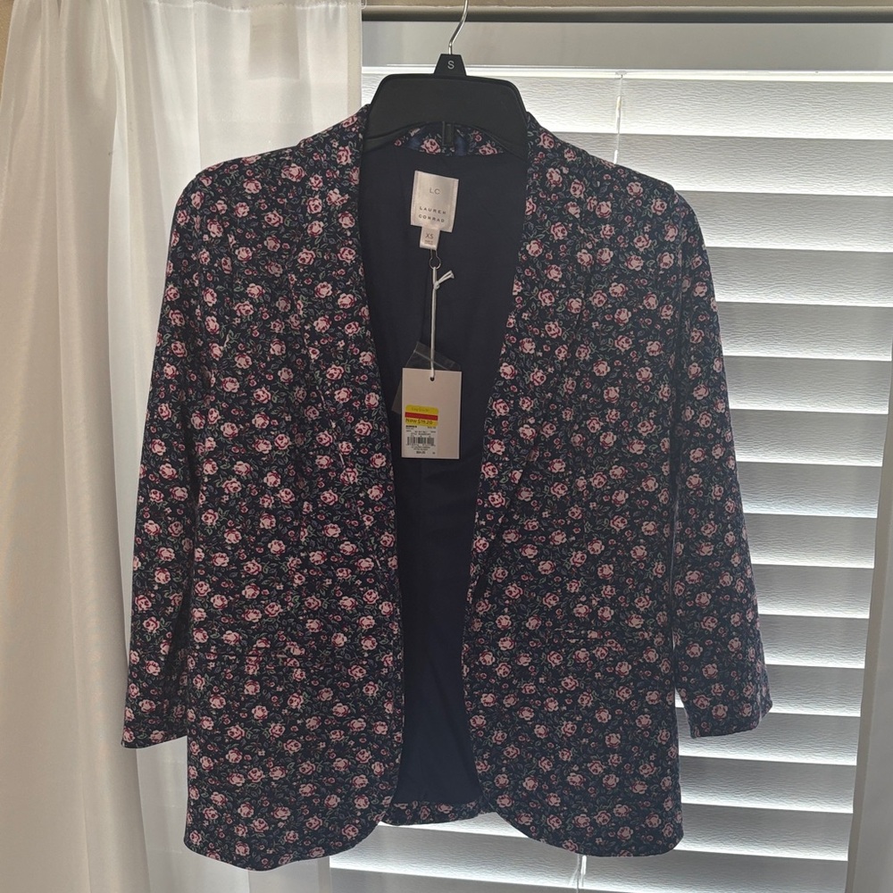 LC Lauren Conrad Pink and Black Floral Blazer